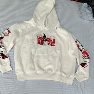 White and Red Graphic Hoodie